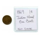 1869 Indian Head One Cent Key Date Coin