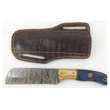 New Damascus Steel Drop Point Knife with Leather