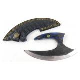 New Carbon Steel Ulu Knife with Leather Sheath