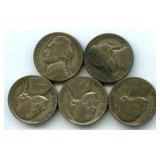 (5) Jefferson Silver War Nickels