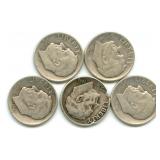 (5) Roosevelt Silver Dimes