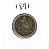 1891 Seated Liberty Silver Dime