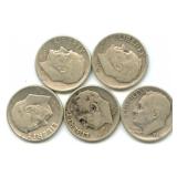 (5) Roosevelt Silver Dimes