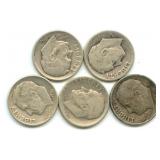 (5) Roosevelt Silver Dimes