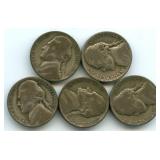 (5) Jefferson Silver War Nickels