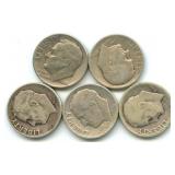 (5) Roosevelt Silver Dimes