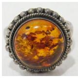 Amber Sterling Ring