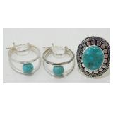 Green Stone Ring (Size 7) & Green Stone Sterling