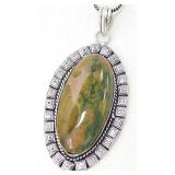 German Silver Agate Gemstone Pendant Necklace