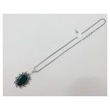 German Silver Green Onyx Pendant Necklace