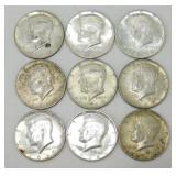 (9) 40% Silver Kennedy Half Dollar