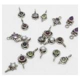 10 Pairs of Sterling Charms with Stones