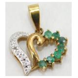 925 Pendant with Hearts & Green Gems