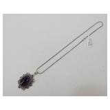 German Silver Amethyst Pendant Necklace