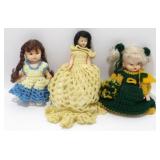 3 Dolls with Crocheted Dresses