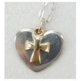 14k Cross Sterling Silver Heart Necklace - 18ï¿½,