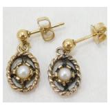Vintage Gold Over Sterling Silver Pearl Earrings