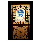 * Pabst Blue Ribbon Beer Lighted Clock Sign,