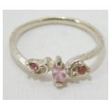 Sterling Silver Pink and Clear CZ Ring - Size 4,