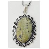 German Silver Stichtite Jasper Pendant Necklace