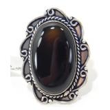 German Silver Black Onyx Ring - Size 9