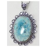 German Silver Turquoise Pendant Necklace