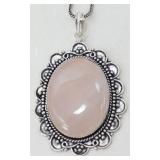 German Silver Rose Quartz Pendant Necklace