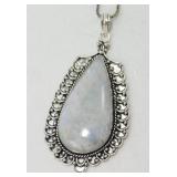 German Silver Rainbow Moon Stone Pendant Necklace