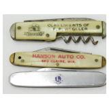 3 Older Advertising Pocket Knives - Good