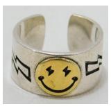 Smiley Face Lightning Bolt & Stars 925 Ring