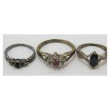 3 Vintage 925 Rings with Gems