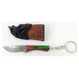 New Damascus Steel Drop Point Keychain Knife with