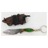New Damascus Steel Drop Point Keychain Knife with