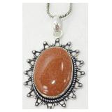 German Silver Red Sun Stone Pendant Necklace