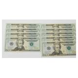 9 Consecutive Serial Number 2017-A $20 Notes