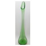 * Vintage Hand Blown Glass Olive Green Vase -