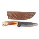 New Carbon Steel Drop Point Knife with Leather