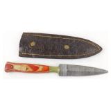 New Damascus Steel Spearpoint Knife with Leather