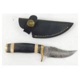 New Damascus Steel Clip Point Knife with Leather