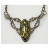 Sterling Green Amber Stone Necklace