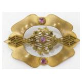 Antique Brass Art Nouveau Style Brooch
