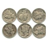 (6) Mercury Silver Dimes