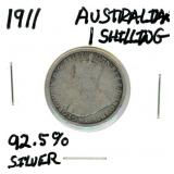 1911 Australian 1 Shilling - 92.5% Silver