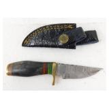 New Damascus Steel Drop Point Knife with Leather