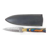 New Damascus Steel Spearpoint Knife with Leather