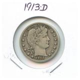 1913-D Barber Silver Quarter