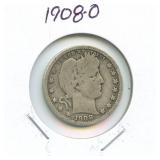 1908-O Barber Silver Quarter