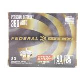 * Box of 20 Federal 380 Auto Jacketed Hollow