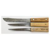 3 Fixed Blade Kitchen Knives - 1 Marked Shap