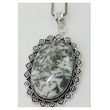 German Silver Dendrite Opal Pendant Necklace